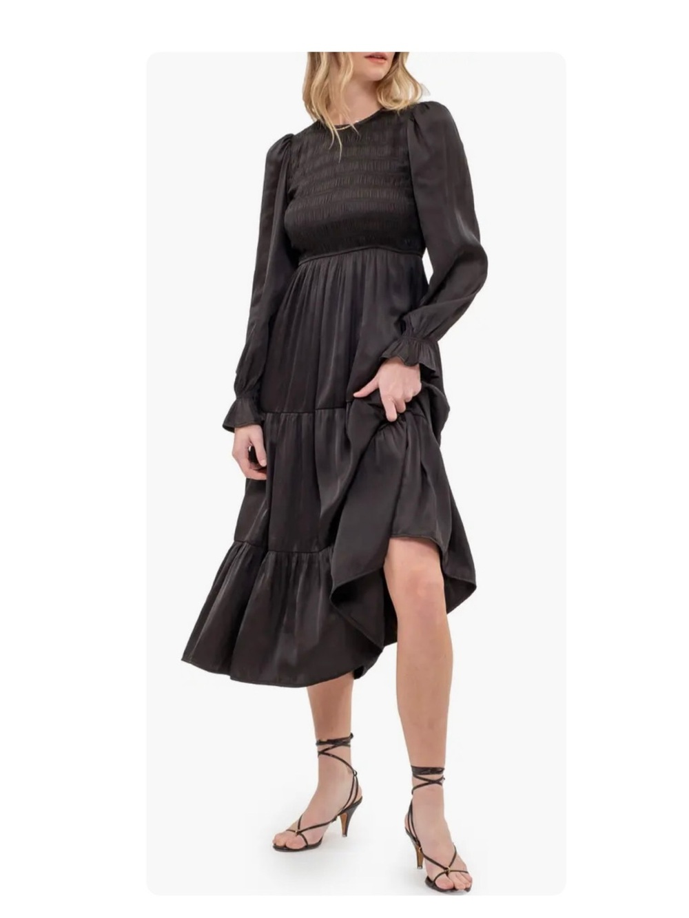 August Sky 
Satin Smocked Long Sleeve Dress